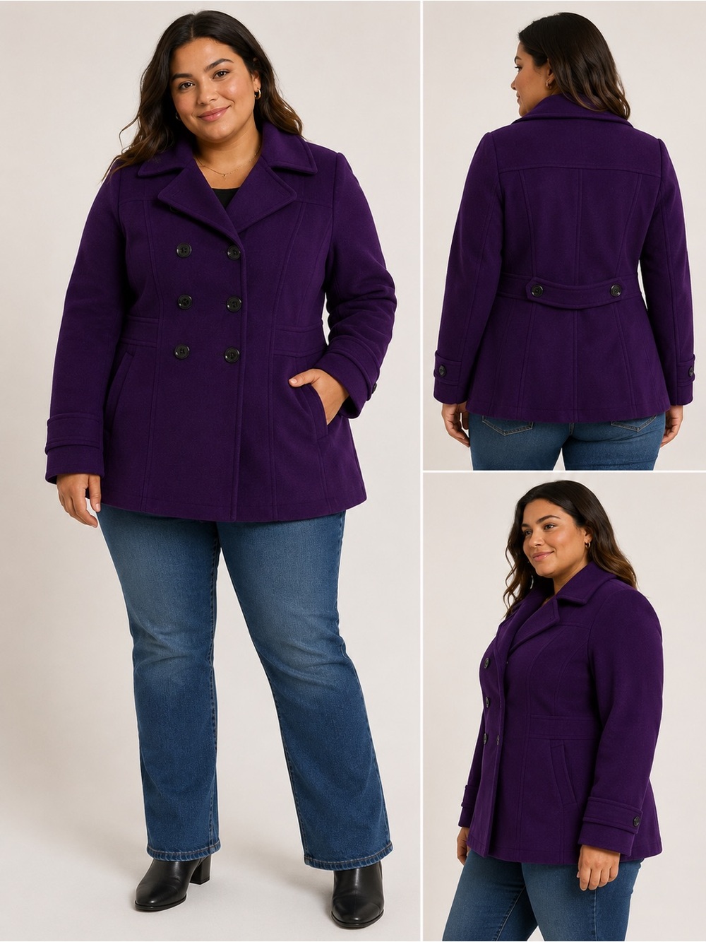 St. John’s Bay Wool Cashmere Blend Peacoat – Women’s Plus Size 1X – Purple